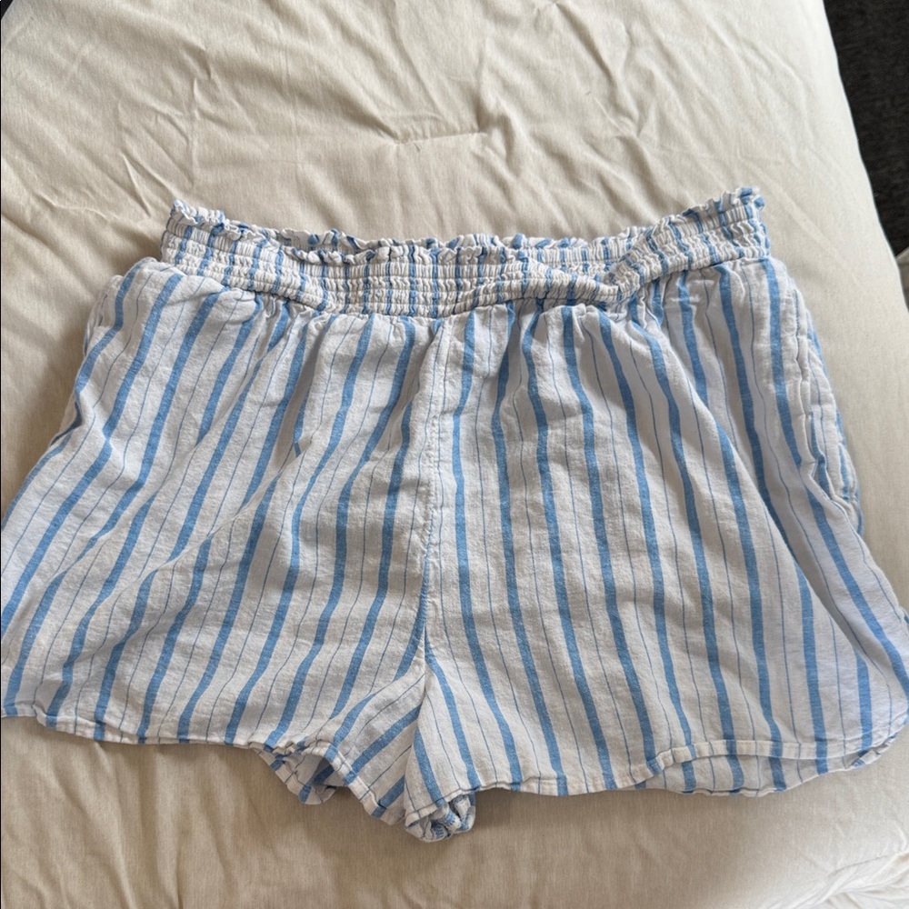 Aerie High Waist Striped Shorts - Blue and White